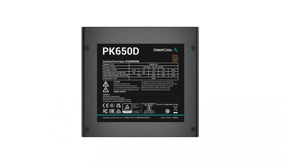 Alimentatore per computer 650W DeepCool PK650D 20+4 pin ATX Nero 80 PLUS - Immagine 2 di 4