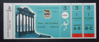 TOP TICKET Olympia Olympics Olimpiade Rom 1960 Fussball 1.9. Peru - Indien