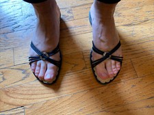 Cole Haan Black Leather NikeAir Sandals Slip on Flats Slides 6.5B