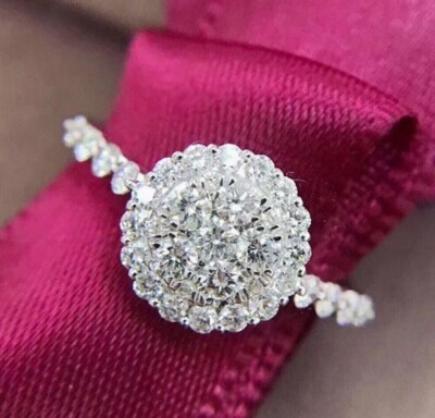 2 Ct Round Simulated Diamond Cluster Engagement Ring In 14K White Gold Plated