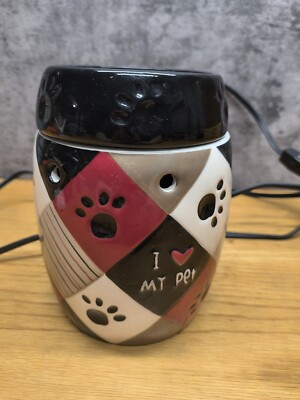 #ad Scentsy Paws Full Size Warmer Paws I Love My Pet Electric Wax Black amp; Red $28.99