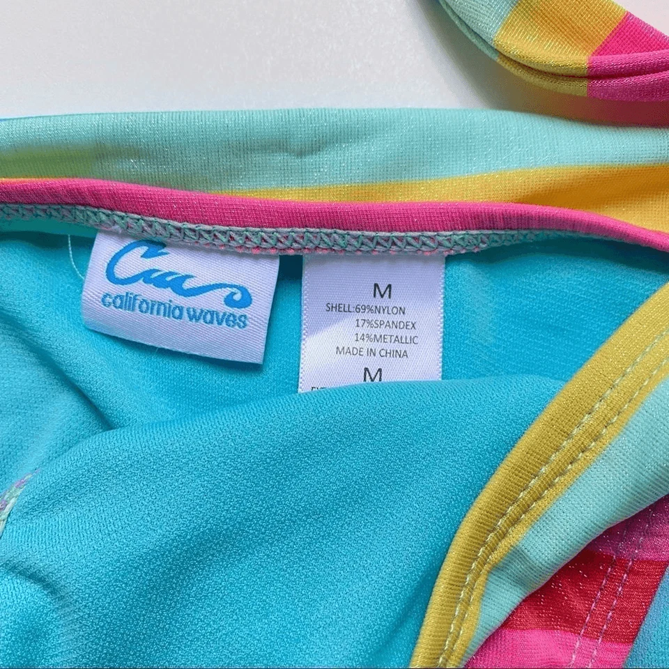 Traje de baño California Waves para mujer talla M arco iris rayas bandeau bikini de 2 piezas Foto 4 de 4