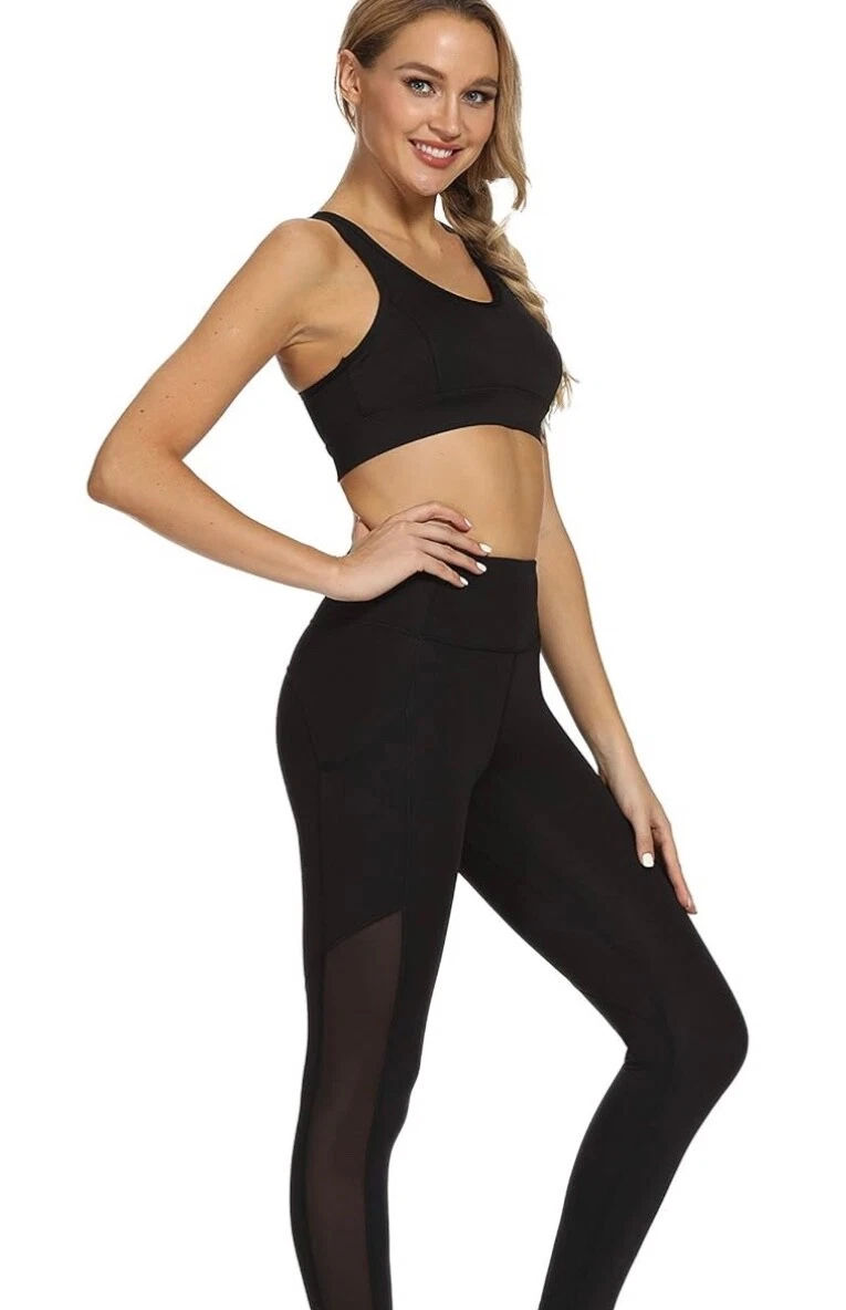 Yogalicious Leggings Women's Small RN144527 Black Mesh On Sides Pre-Owned