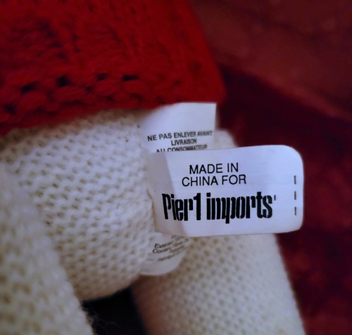 PIER 1 IMPORTS White Teddy Bear Red Sweater Holiday Toy Snowflake Winter 10" - Picture 3 of 11