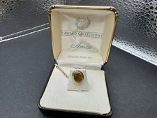 Genuine Agate Stone Gold Tone Vintage ANSON Tie Bar Clip In Box