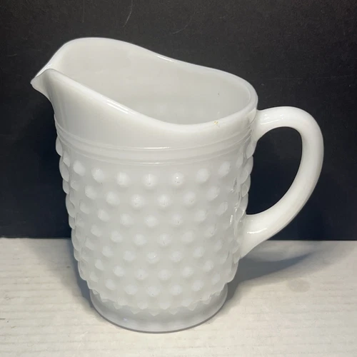 Vintage Anchor Hocking Hobnail Milk Glass Creamer Pitcher Creamer 5” Tall 16oz