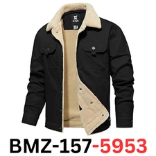 Dr.Cyril Men Winter Cotton Sherpa Fleece Lined Jacket, Warm Trucker Cargo Coat M