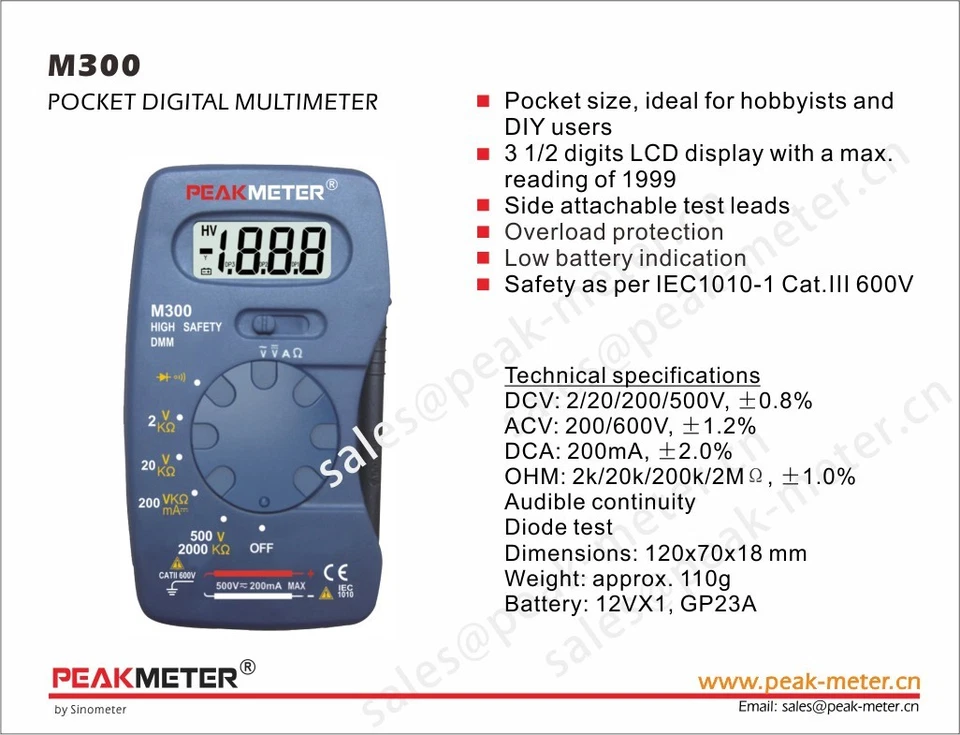 M300 Mini Digital Taschenmultimeter Peakmeter Notwendigste Funktionen  110g  - Bild 3 von 3