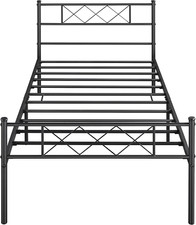 Twin 13 Inch Black Industrial Platform Metal Bed Frame with Headboard and Footbo