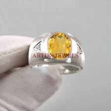 Natural Citrine Gemstone with 925 Sterling Silver Ring for Men's #5148