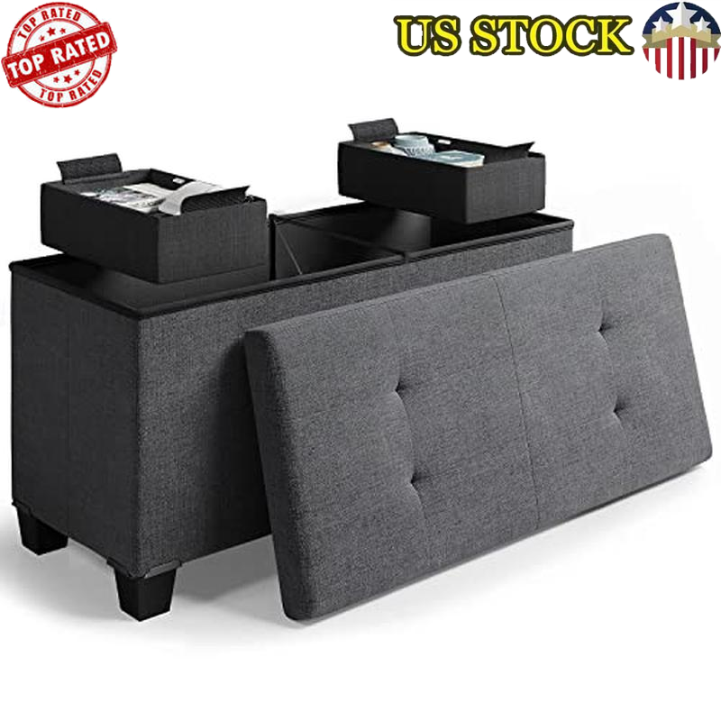 Storage Ottoman Bench W/ Removable Bins Folding Foot Rest 660lbs Capacity New
