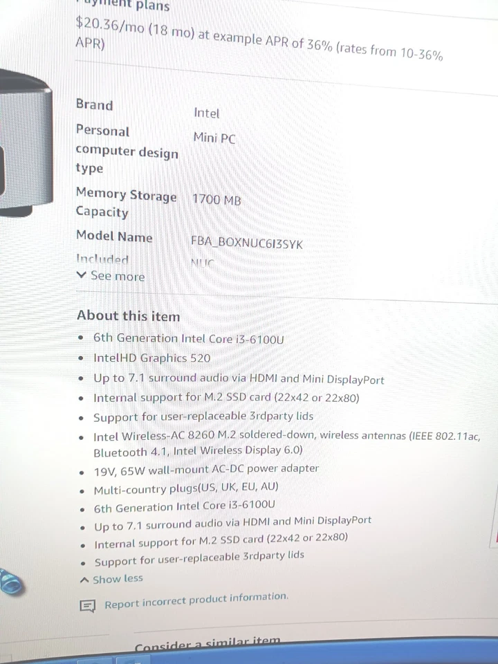 Intel NUC NUC6I3SYK Mini PC i3-6100U @ 2.30GHz 8GB RAM 64GB SSD WIN10 - Imagem 3 de 4