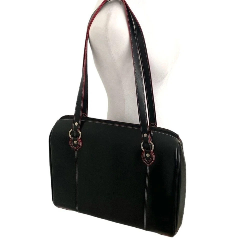 Bolso de hombro McKlein Glenview de cuero negro rojo para computadora portátil Foto 3 de 4