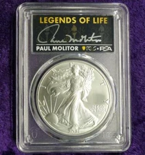 2021 PCGS MS 70 Type 2 Silver Eagle Dollar, Paul Molitor Hand Autographed Label