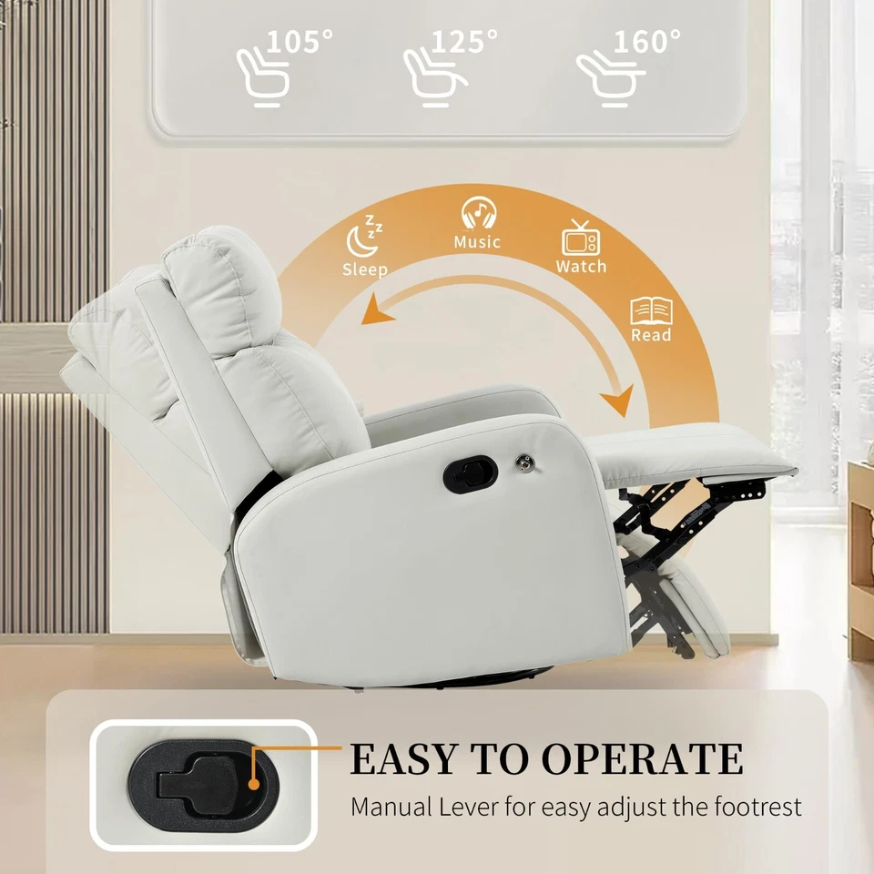 Swivel Rocker Recliner Chair 360° Rocking Nursery Chair PU Faux Leather Gray - Image 2 of 4