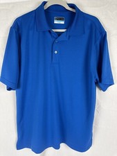 PGA Tour Mens Large Blue Athletic Fit Short Sleeve Polo Shirt