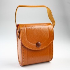 Vintage Small Light Brown Hard Leather Camera Accessory Case - 3" x 3.5" x 1.5"