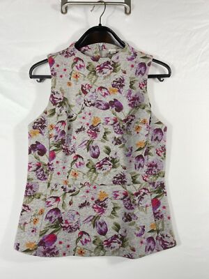 Halogen Floral sleeveless Peplum Pleated Blouse Size S Gray