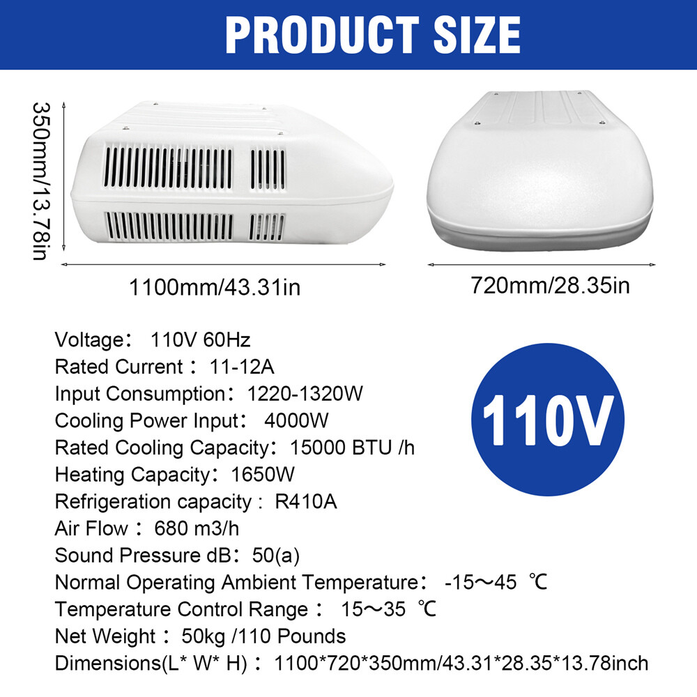 110V RV Air Conditioner Motorhome Camper Rooftop AC Unit Cool & Heat 15000 BTU