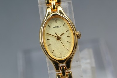 MINT] Vintage Seiko 1F21-5A00 Gold Dial Quartz Women's Watch From