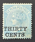 CEYLON CLASSIC 1885 30c on 36c REVERSED WMK. Very Fine Mounted Mint. €30 SG169x.