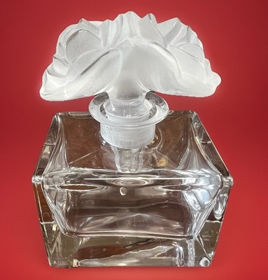 Puthod Cristalli Italy Lead Crystal Perfume Bottle Frosted Rose Flower Stopper