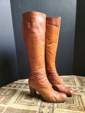 Vintage 70's Thayer McNeil Light Brown Leather Tall GoGo Knee High Boots 8.5 AA