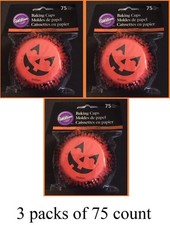 Retired Wilton Cupcake Liners Baking Cups 2" size Jack-O-Lantern 3 pks of 75ct