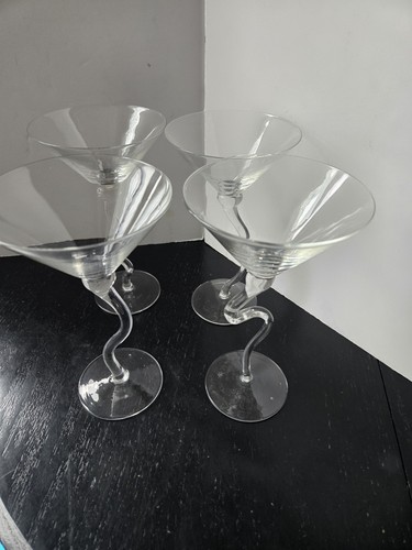 Squiggly Wiggley Martini Cosmopolitan Stemmed Mid-Century Modern Set Of 4 - Afbeelding 4 van 21