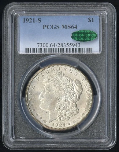 US Coin 1921-S Morgan Silver Dollar PCGS MS64 CAC Strong Luster NO RESERVE!