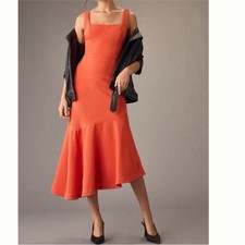 NWT Anthropologie Ariana Square Neck Asymmetrical Ruffle Hem Dress Womens L