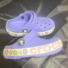 Crocs Unisex Kids Purple Floral Logo Band Clog Slip-On Casual Shoes