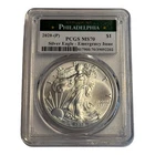 2020 (P) SILVER EAGLE PCGS MS70 EMERGENCY ISSUE STRUCK AT PHILADELPHIA 8A