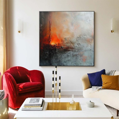 Red Large Textured Acrylic Abstract Oil Painting On Canvas Handmade Artwork A265 - Picture 4 of 5