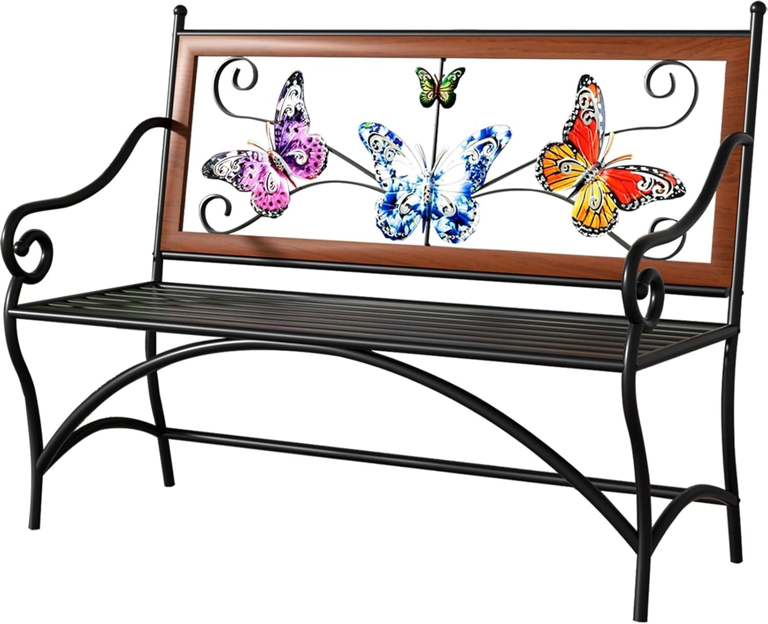 39.7" Outdoor Bench Garden Bench Patio Bench W/ Armrest Slatted Seat & Butterfly