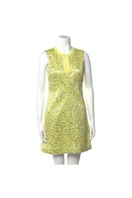 Diane Von Furstenberg Sandine Balloon Metalic Jacquard Dress in Dandelion Silver