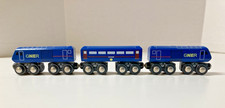 Toys R Us Wooden Passenger Train 3 Pc Set Blue 2 Engines 1 Passenger Coach