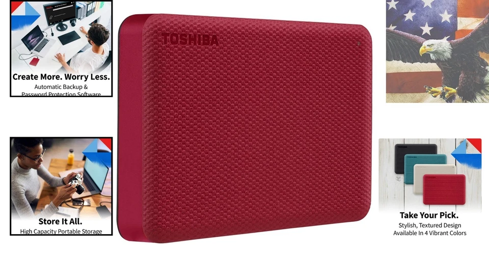 Canvio Advance 4TB Portable External Hard Drive - USB 3.0, Stylish Red Finish - Image 2 of 4