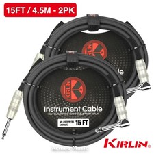 2-PACK Kirlin 15FT Guitar Instrument Cable - 20AWG, 1/4" Straight to Right Angle
