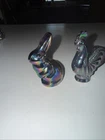 Fenton Amethyst Purple Carnival Glass Miniature 3" Rooster & Rabbit Set (2)