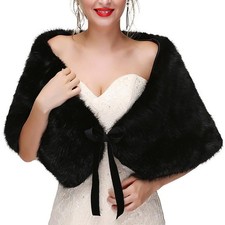 Women Faux Fur Shawl Wraps Bridal Stole Ribbon Cape Soft Bride Bridesmaid Winter