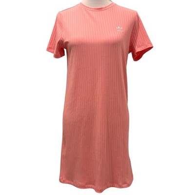Adidas Rib Dress Girls L Pink Short Sleeve Trefoil Logo Ribbed Knit