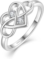 925 Sterling Silver Infinity Heart Love Knot Ring With Cubic Zirconia Stones