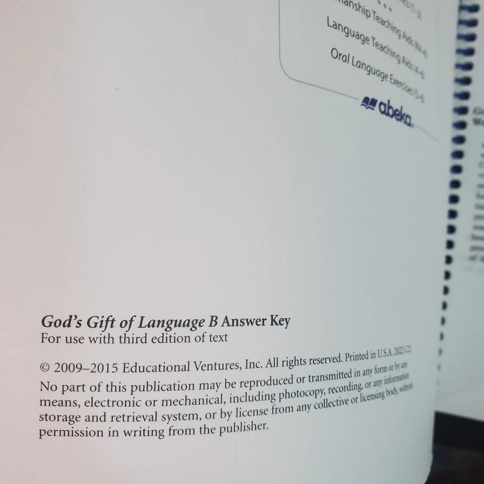 Abeka God's Gift of Language B Writing & Grammar Work-text, Answer Key 3rd Ed - Image 3 of 4