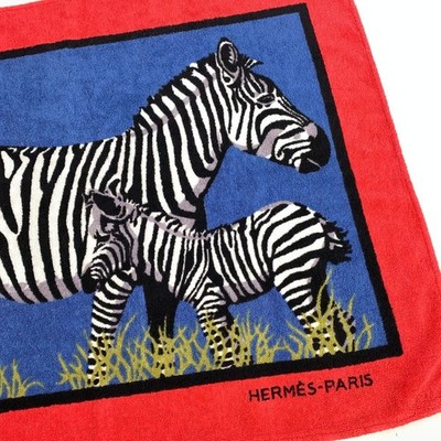 AUTH HERMES Paris Beach Towel Zebra 27.1 x 35.4in 100% Cotton Bath