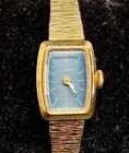 vintage Timex 17 Jewels Mechanical Ladies Watch Blue Dial Gold Tone Bracelet