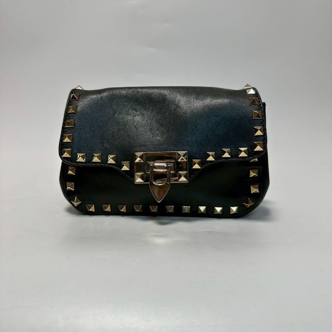 VALENTINO Women Rockstud Shoulder bag Leather V Logo Turnlock Black Gold thumbnail 12