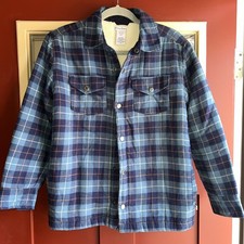 Tommy Bahama Blue Flannel Jacket Boys XL 14 Plaid Sherpa Lined