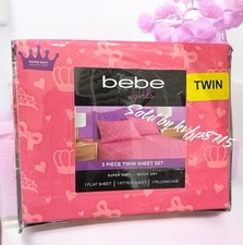 Princess Crown Pink Pattern Twin Sheet Set 3 Piece NWT Soft Bebe Valentines Day