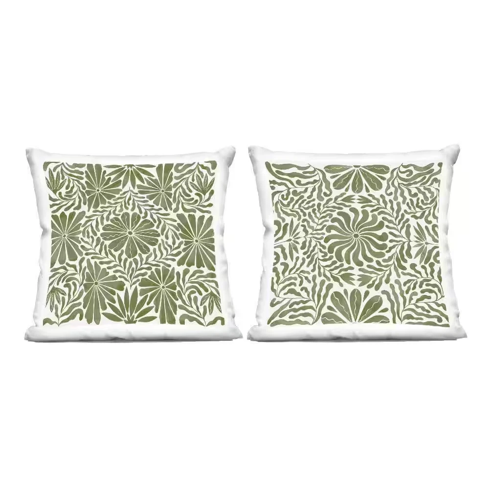 Patterned Wavy Flowers Green Floral Polyester 18 In. X 18In. Throw Pillow, Set o